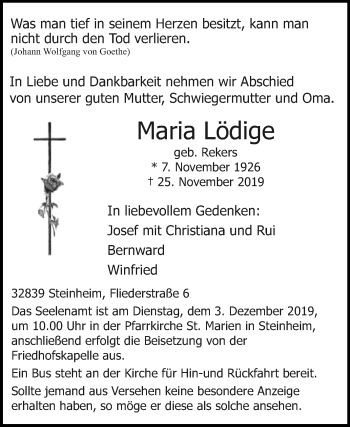 Traueranzeige von Maria Lödige von Westfalen-Blatt