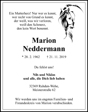Traueranzeige von Marion Neddermann von Westfalen-Blatt