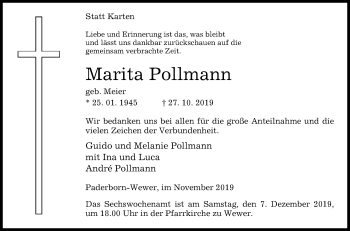 Traueranzeige von Marita Pollmann von Westfalen-Blatt