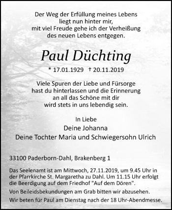 Traueranzeige von Paul Düchting von Westfalen-Blatt