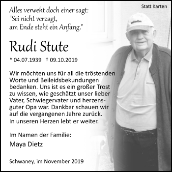 Traueranzeige von Rudi Stute von Westfalen-Blatt
