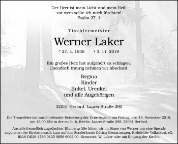 Traueranzeige von Werner Laker von Westfalen-Blatt