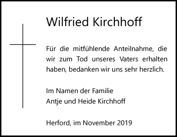 Traueranzeige von Wilfried Kirchhoff von Westfalen-Blatt
