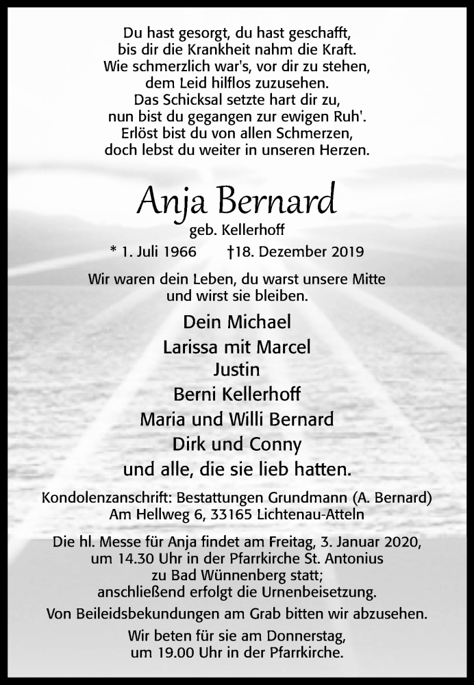  Traueranzeige für Anja Bernard vom 21.12.2019 aus Westfalen-Blatt