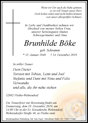 Traueranzeige von Brunhilde Böke von Westfalen-Blatt