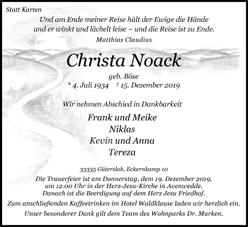 Traueranzeige von Christa Noack von Westfalen-Blatt