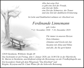 Traueranzeige von Ferdinande Linnemann von Westfalen-Blatt