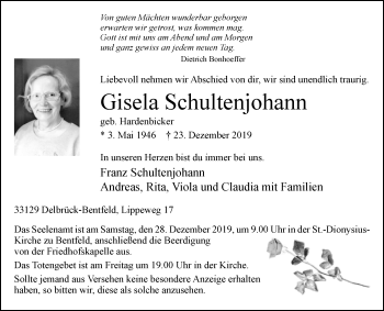 Traueranzeige von Gisela Schultenjohann von Westfalen-Blatt