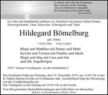 Traueranzeige von Hildegard Bömelburg von Westfalen-Blatt