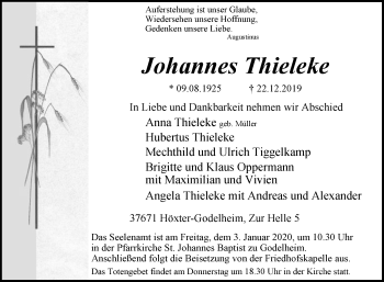 Traueranzeige von Johannes Thieleke von Westfalen-Blatt