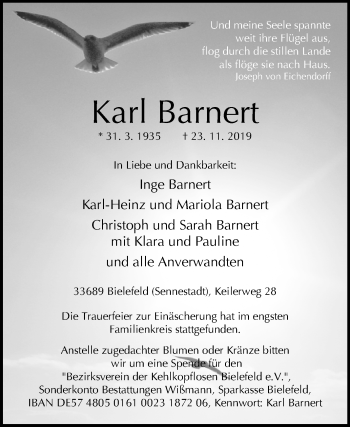 Traueranzeige von Karl Barnert von Westfalen-Blatt