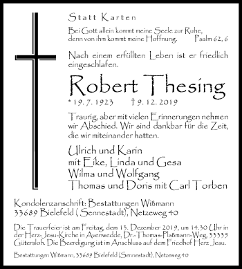 Traueranzeige von Robert Thesing von Westfalen-Blatt