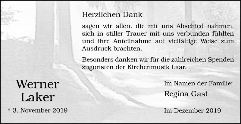  Traueranzeige für Werner Laker vom 14.12.2019 aus Westfalen-Blatt