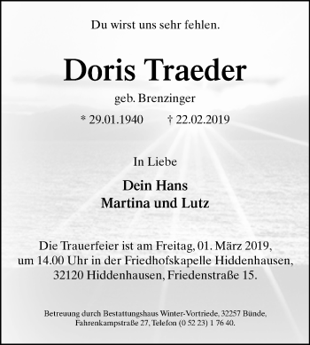 Traueranzeige von Doris Traeder von Westfalen-Blatt
