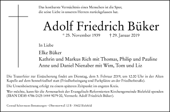 Traueranzeige von Adolf Friedrich Büker von Westfalen-Blatt