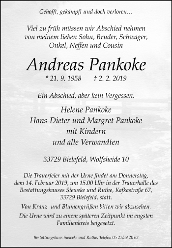 Traueranzeige von Andreas Pankoke von Westfalen-Blatt