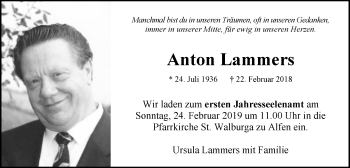 Traueranzeige von Anton Lammers von Westfalen-Blatt