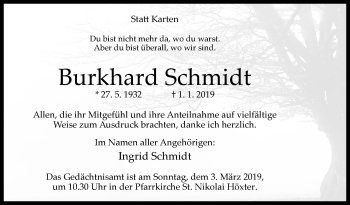 Traueranzeige von Burkhard Schmidt von Westfalen-Blatt