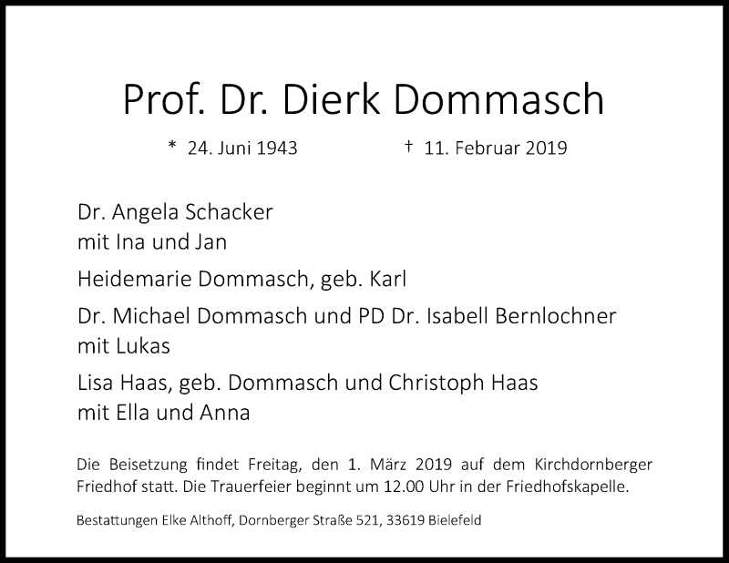  Traueranzeige für Dierk Dommasch vom 16.02.2019 aus Westfalen-Blatt