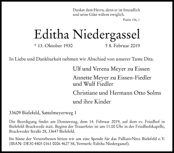 Traueranzeige von Editha Niedergassel von Westfalen-Blatt