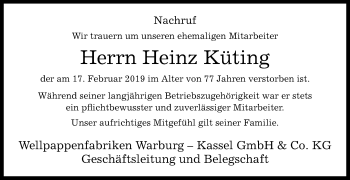 Traueranzeige von Heinz Küting von Westfalen-Blatt