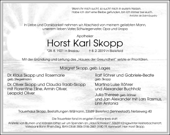 Traueranzeige von Horst Karl Skopp von Westfalen-Blatt