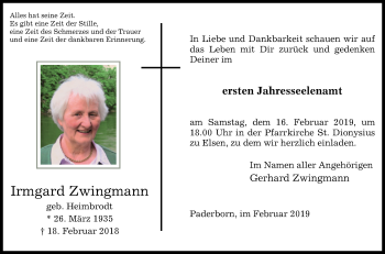 Traueranzeige von Irmgard Zwingmann von Westfalen-Blatt