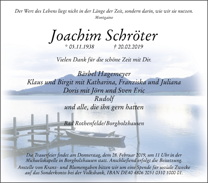  Traueranzeige für Joachim Schröter vom 23.02.2019 aus Westfalen-Blatt