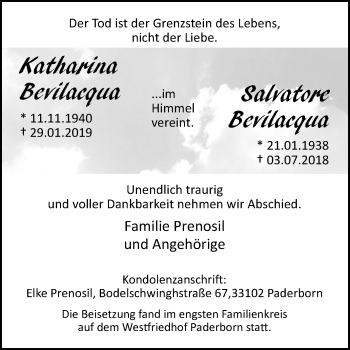 Traueranzeige von Katharina und Salvatore Bevilacqua von Westfalen-Blatt