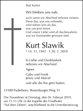 Traueranzeige von Kurt Slawik von Westfalen-Blatt