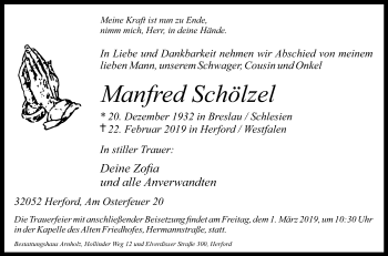 Traueranzeige von Manfred Schölzel von Westfalen-Blatt