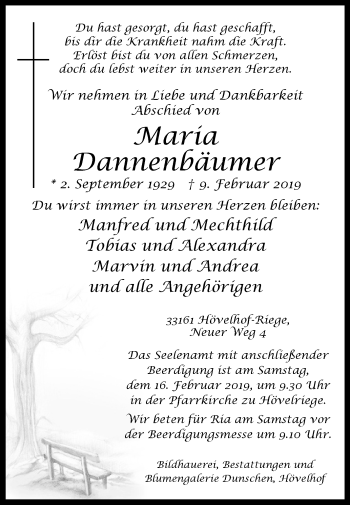 Traueranzeige von Maria Dannenbäumer von Westfalen-Blatt