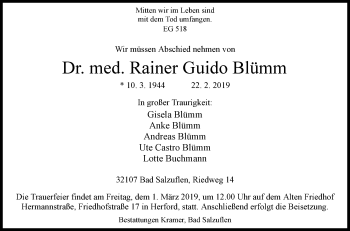 Traueranzeige von Rainer Guido Blümm von Westfalen-Blatt
