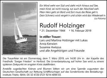 Traueranzeige von Rudolf Holzinger von Westfalen-Blatt