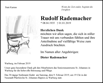 Traueranzeige von Rudolf Rademacher von Westfalen-Blatt
