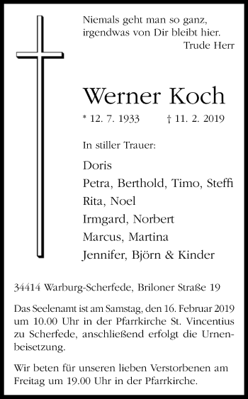 Traueranzeige von Werner Koch von Westfalen-Blatt
