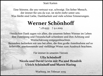 Traueranzeige von Werner Schönhoff von Westfalen-Blatt