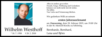 Traueranzeige von Wilhelm Westhoff von Westfalen-Blatt