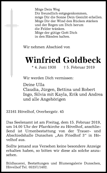 Traueranzeige von Winfried Goldbeck von Westfalen-Blatt