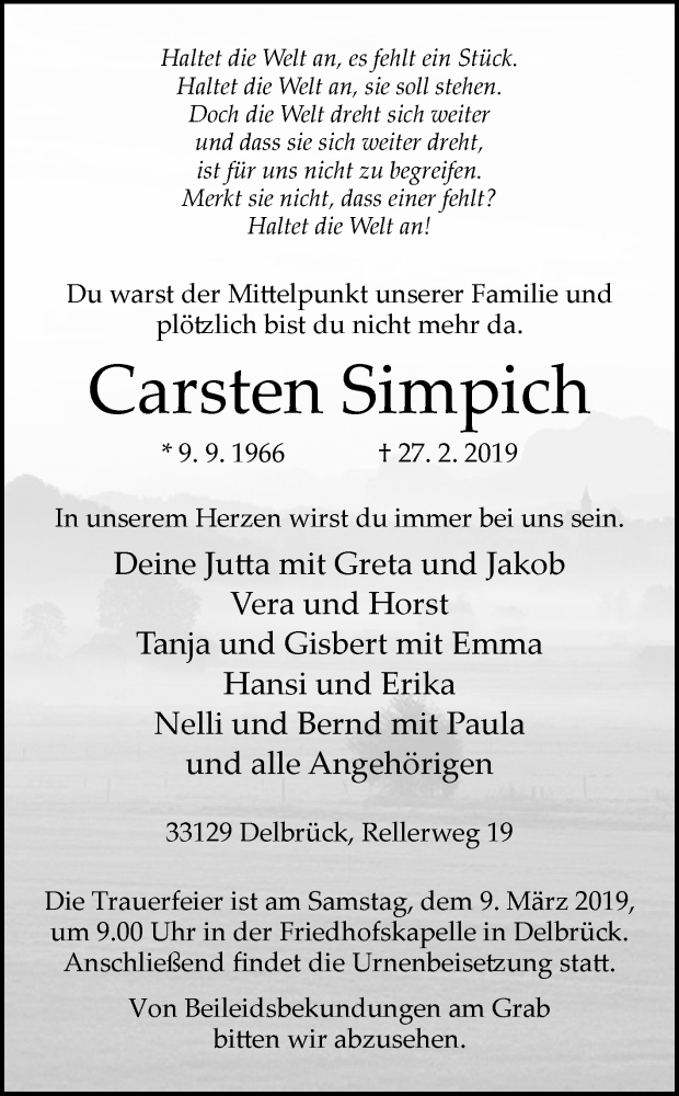  Traueranzeige für Carsten Simpich vom 06.03.2019 aus Westfalen-Blatt