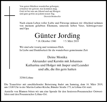 Traueranzeige von Günter Jording von Westfalen-Blatt