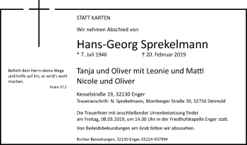 Traueranzeige von Hans-Georg Sprekelmann von Westfalen-Blatt