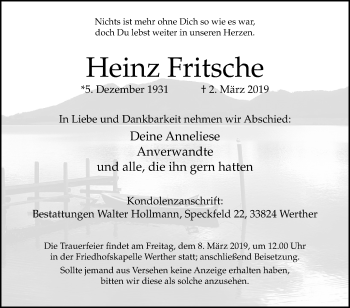 Traueranzeige von Heinz Fritsche von Westfalen-Blatt