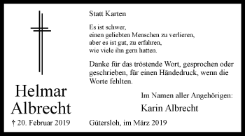 Traueranzeige von Helmar Albrecht von Westfalen-Blatt