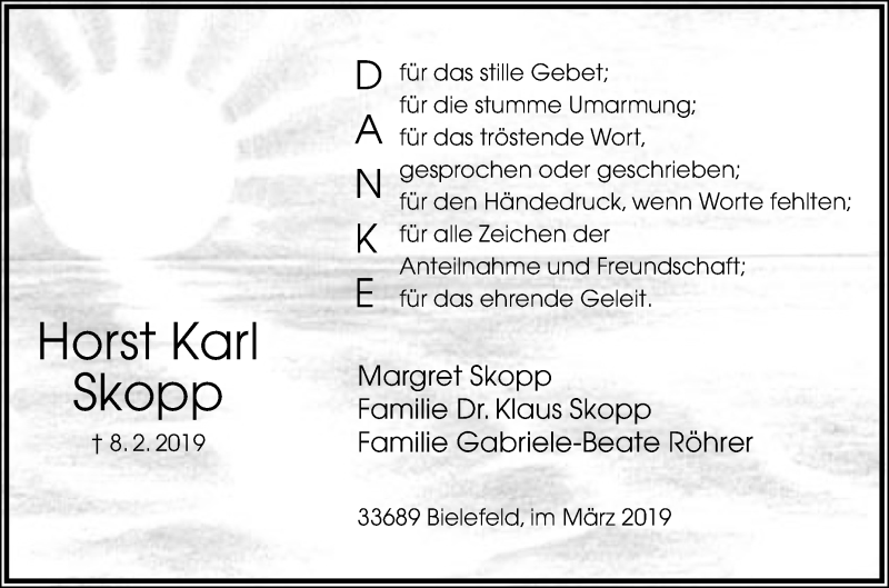  Traueranzeige für Horst Karl Skopp vom 16.03.2019 aus Westfalen-Blatt