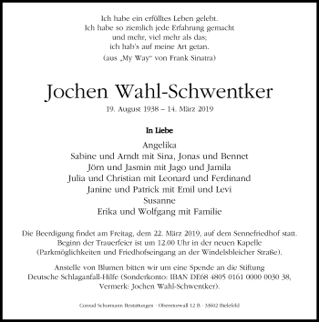 Traueranzeige von Jochen Wahl-Schwentker von Westfalen-Blatt