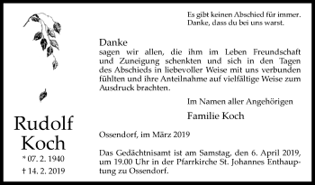 Traueranzeige von Rudolf Koch von Westfalen-Blatt