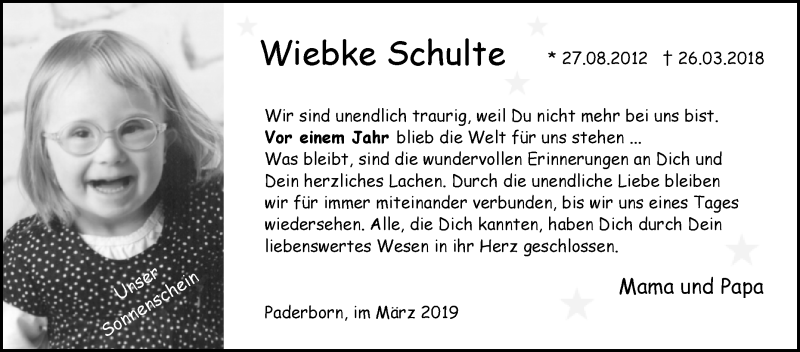 Traueranzeige für Wiebke Schulte vom 23.03.2019 aus Westfalen-Blatt