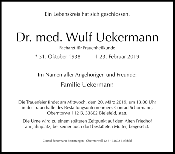 Traueranzeige von Wulf Uekermann von Westfalen-Blatt