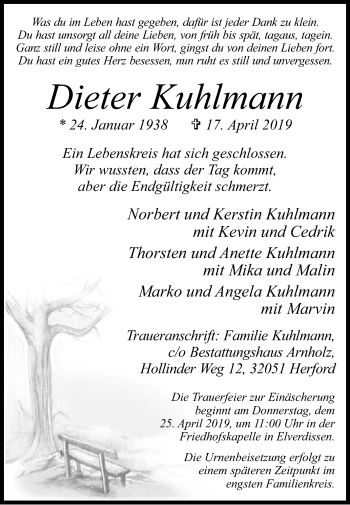 Traueranzeige von Dieter Kuhlmann von Westfalen-Blatt